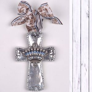 Silver Metal Rhinestone Crown Wall Cross